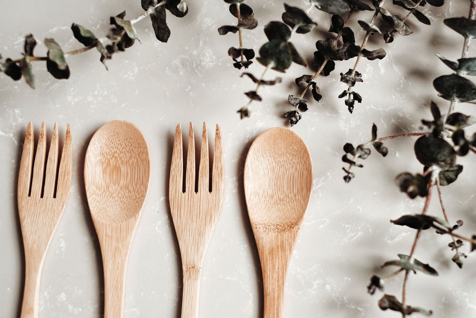 Bamboo Serving Spoons and Forks, Set of 4