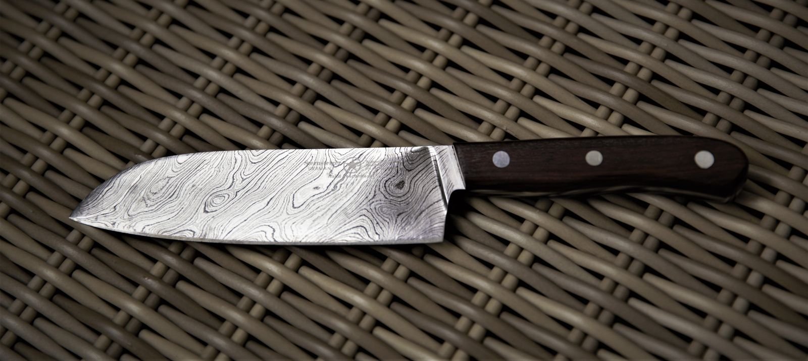 Damascus Steel Santoku Knife, Dark Wood Handle