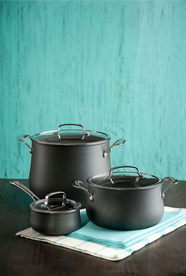 Hard-Anodized Cookware Set, 3 Pots with Glass Lids