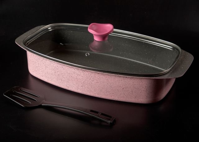 Pink Granite Roasting Pan with Glass Lid