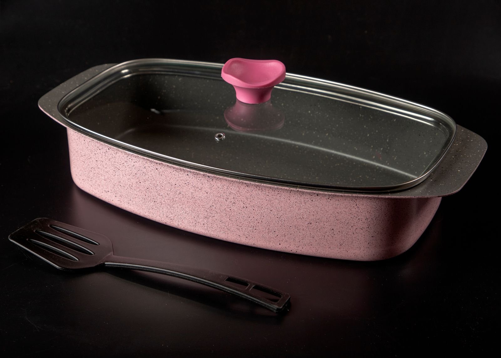 Pink Granite Roasting Pan with Glass Lid