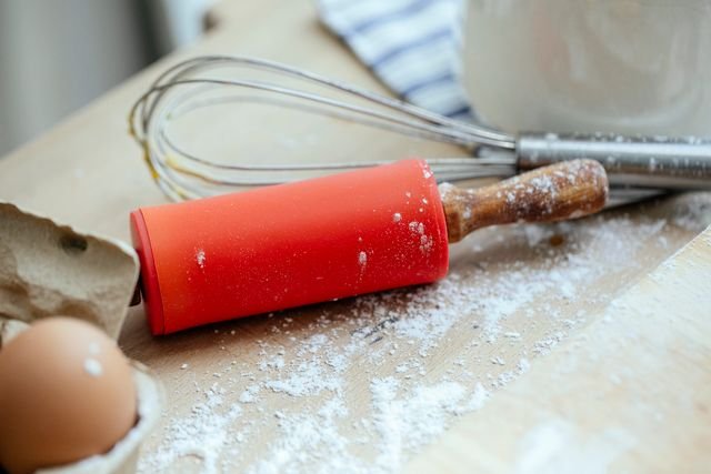 Red Silicone Rolling Pin with Wood Handles