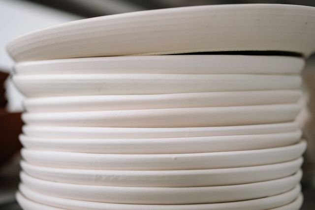 Stackable White Porcelain Dinner Plates, Set of 12