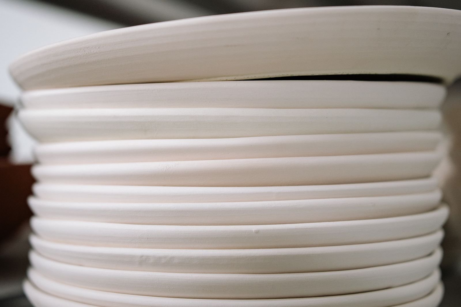Stackable White Porcelain Dinner Plates, Set of 12
