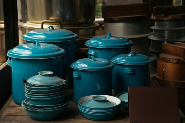 Teal Enameled Steel Stockpot Set