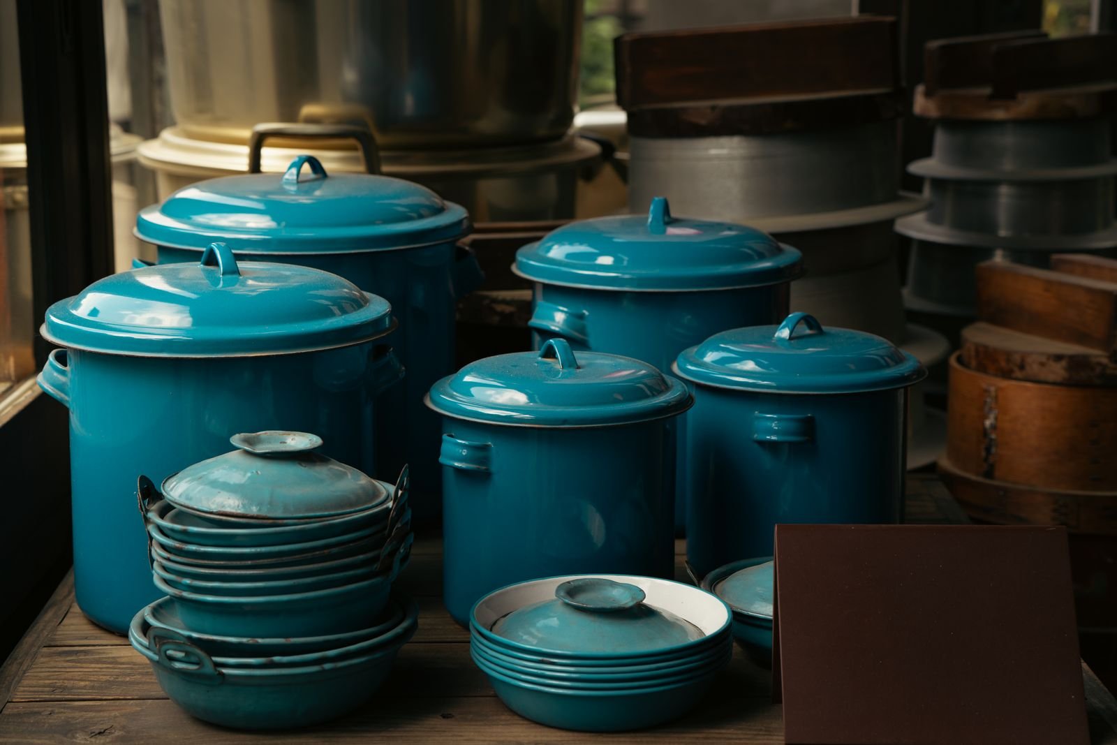 Teal Enameled Steel Stockpot Set