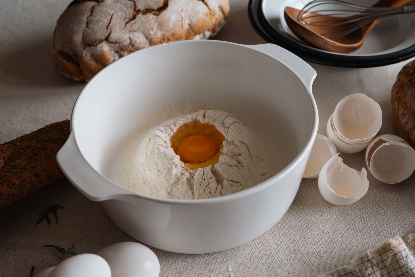White Ceramic Batter Bowl with Handles