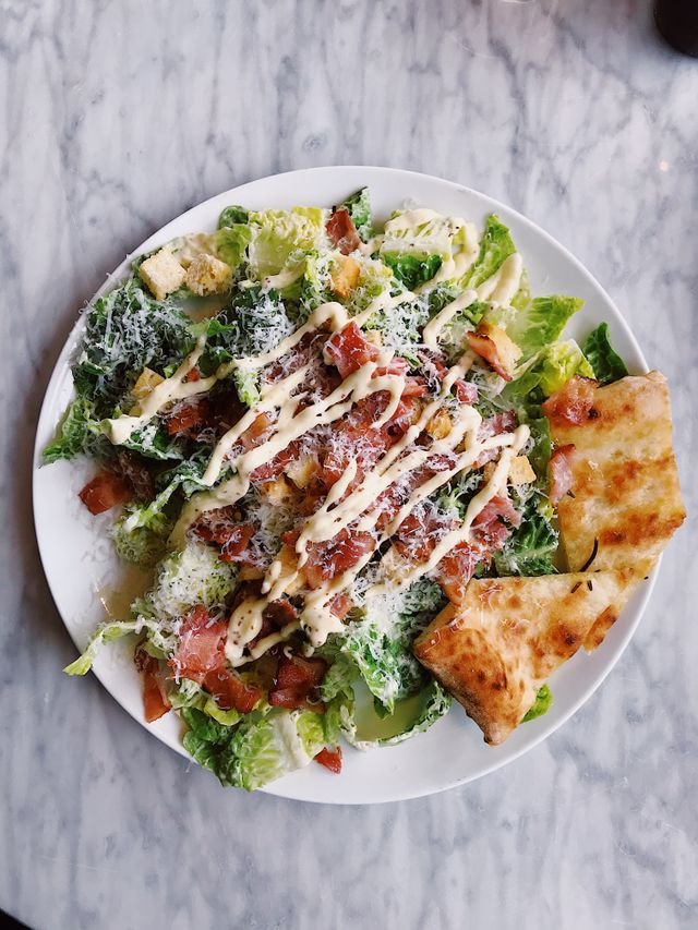 Bacon Caesar Salad with Toasted Flatbread