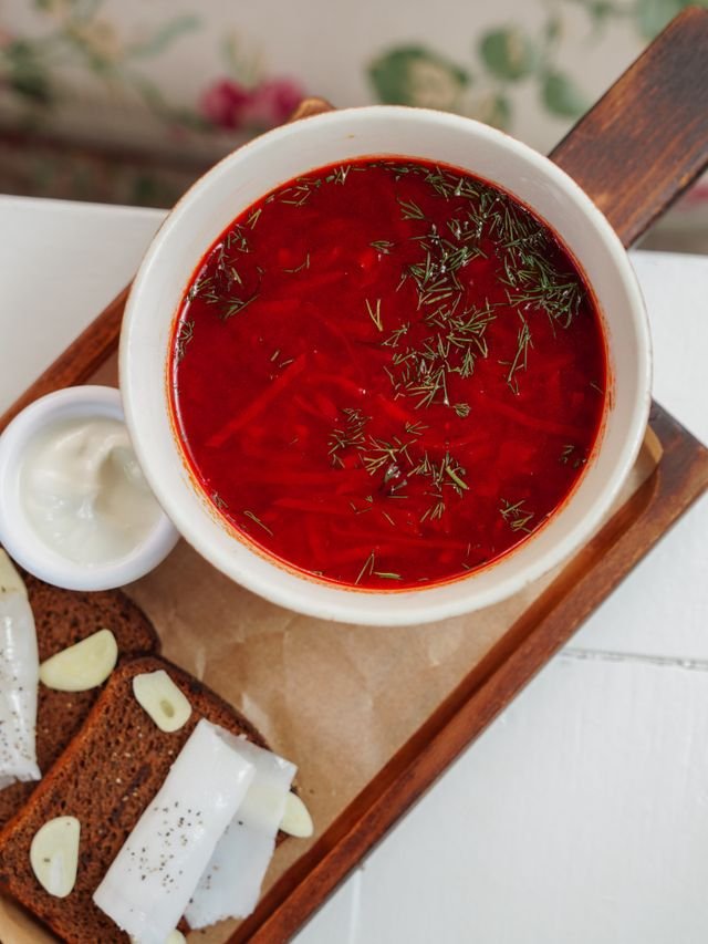 Beet Borscht with Dill and Sour Cream