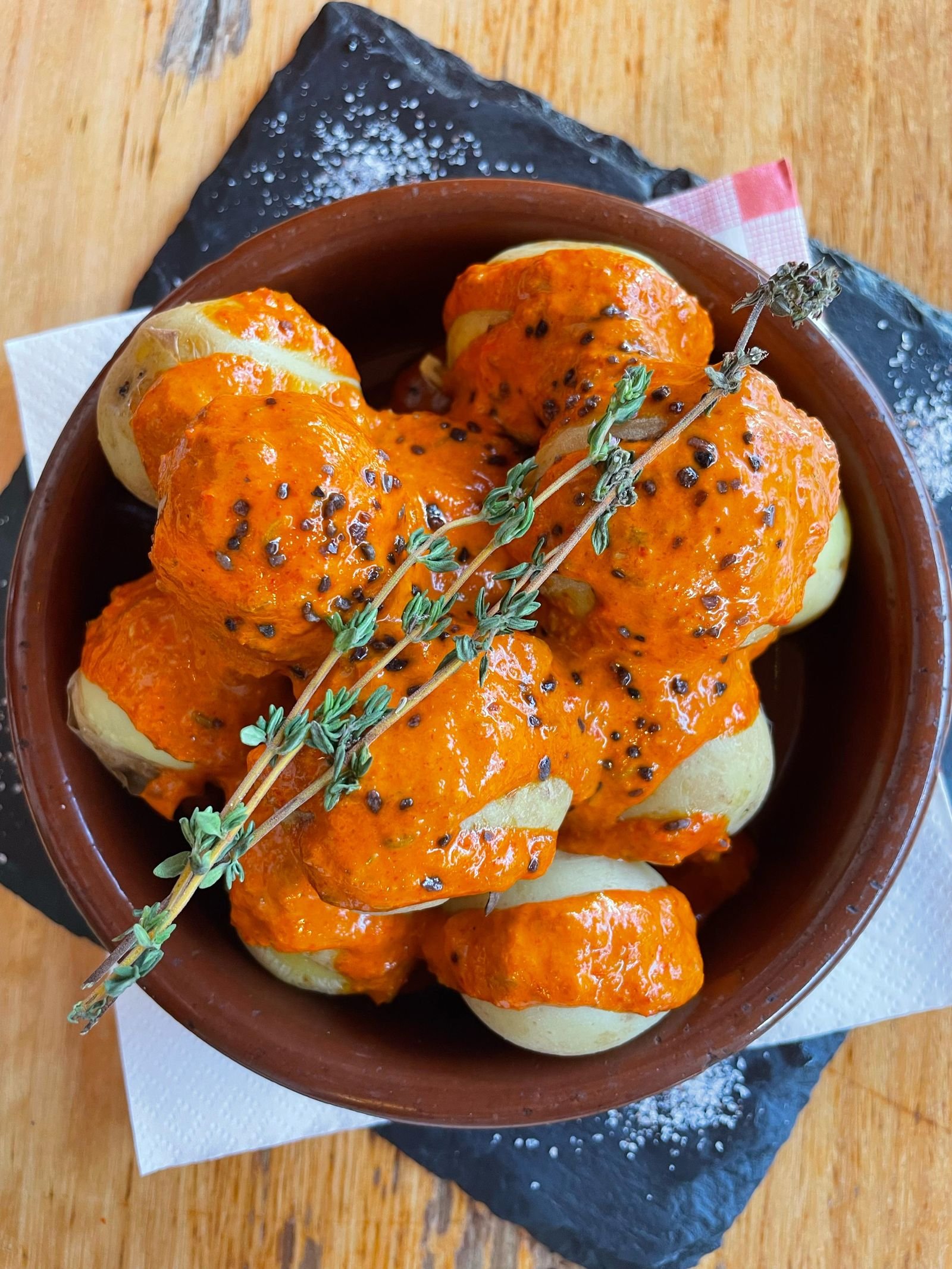 Canarian Papas Arrugadas with Mojo Rojo