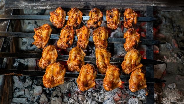 Charcoal-Grilled Chicken Wings on Skewers