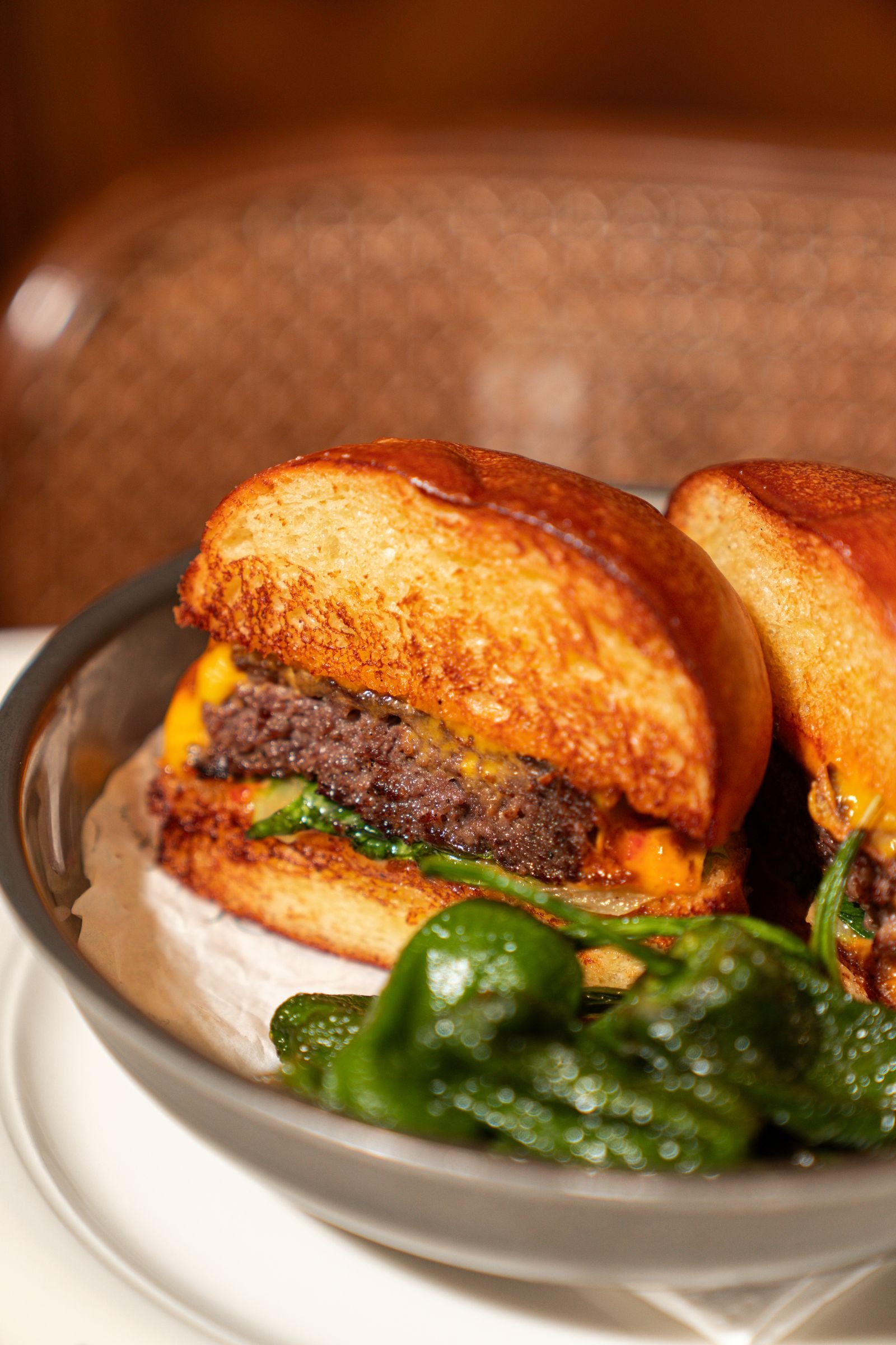 Cheddar Smash Burgers with Blistered Padron Peppers