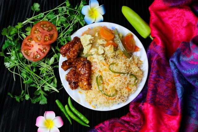 Chili Chicken with Vegetable Fried Rice