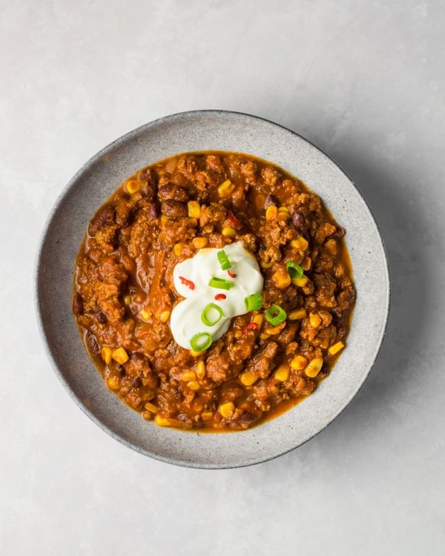 Chili Con Carne with Corn and Sour Cream