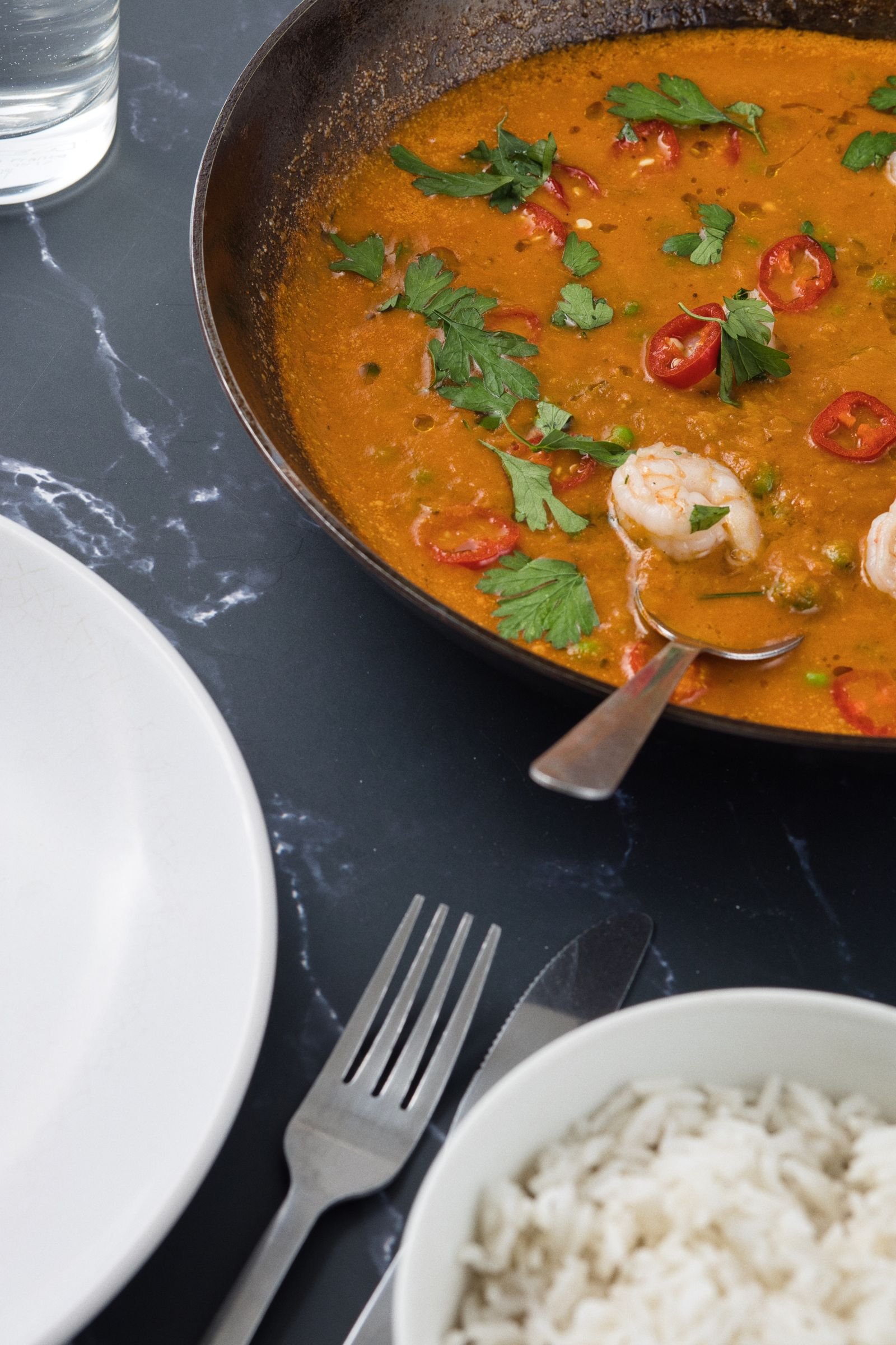 Coconut Shrimp Curry with Red Chili and Rice