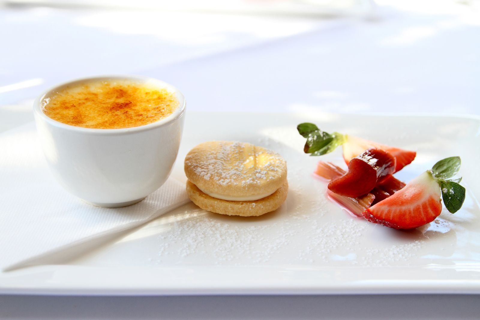 Creme Brulee with Shortbread and Strawberries
