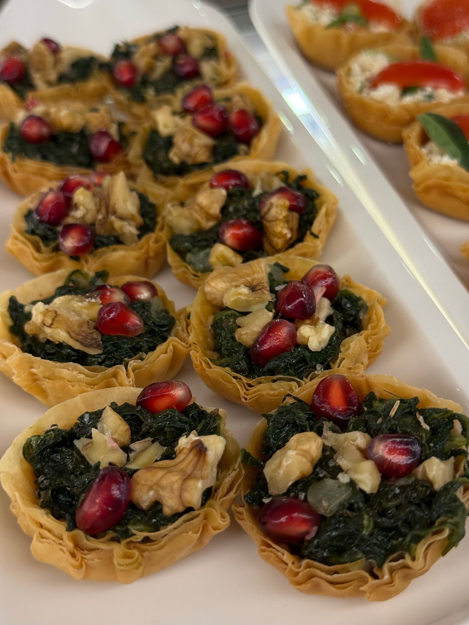 Filo Cups with Spinach, Walnuts and Pomegranate