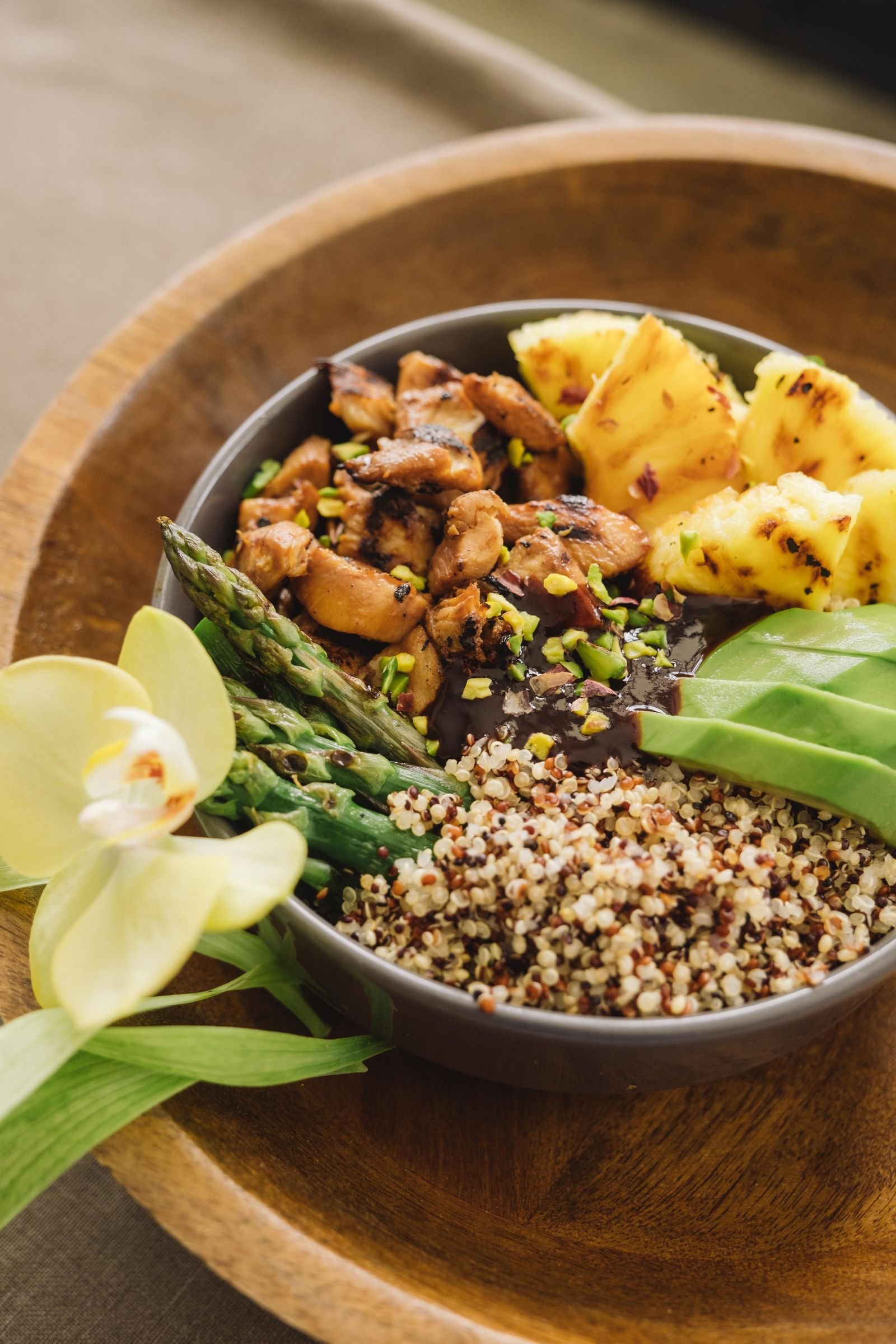 Glazed Chicken Quinoa Bowl with Grilled Pineapple