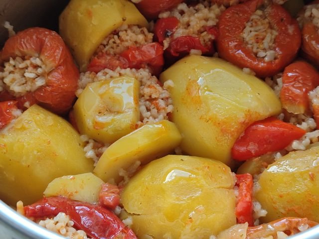 Greek Gemista Stuffed Tomatoes and Peppers with Potatoes