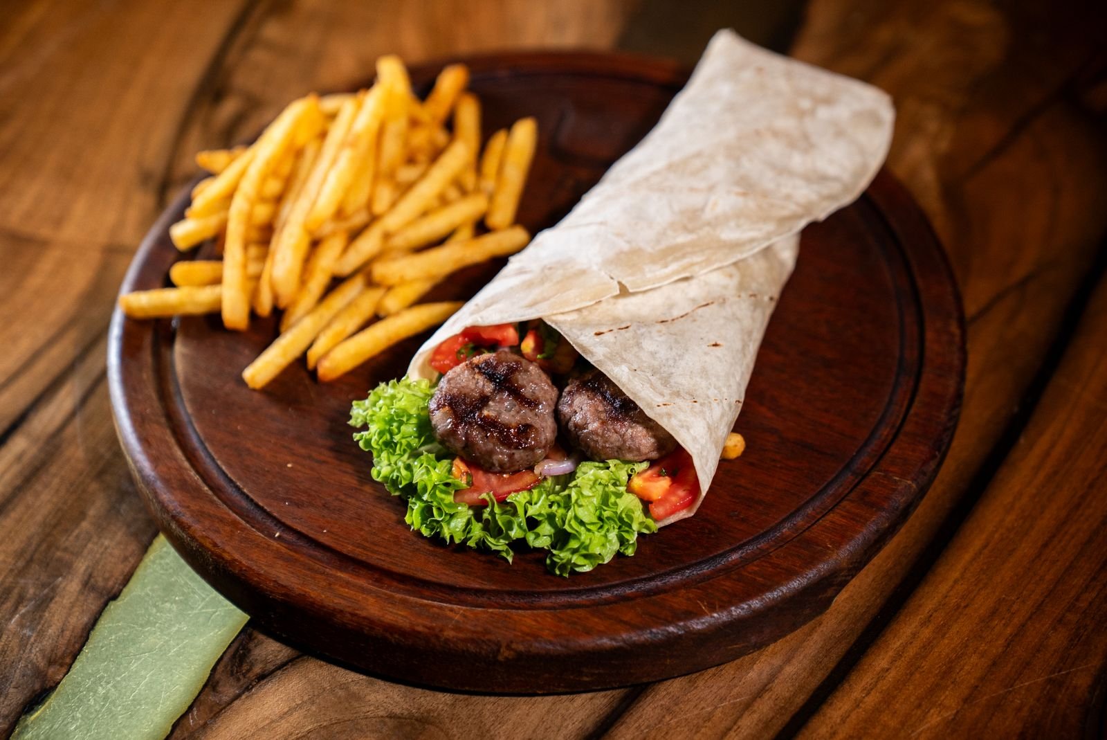 Grilled Beef Kofta Wrap with Fries