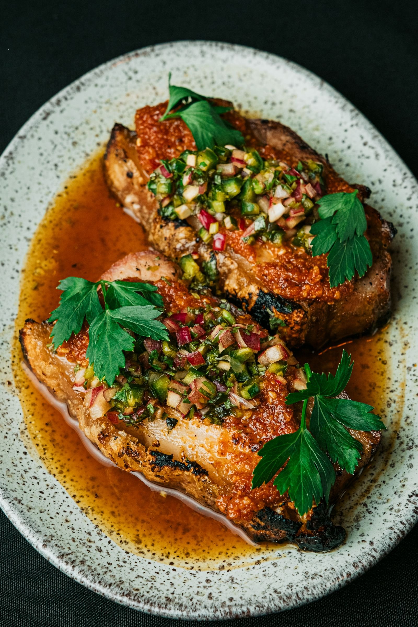Grilled Pork Chops with Chili Relish
