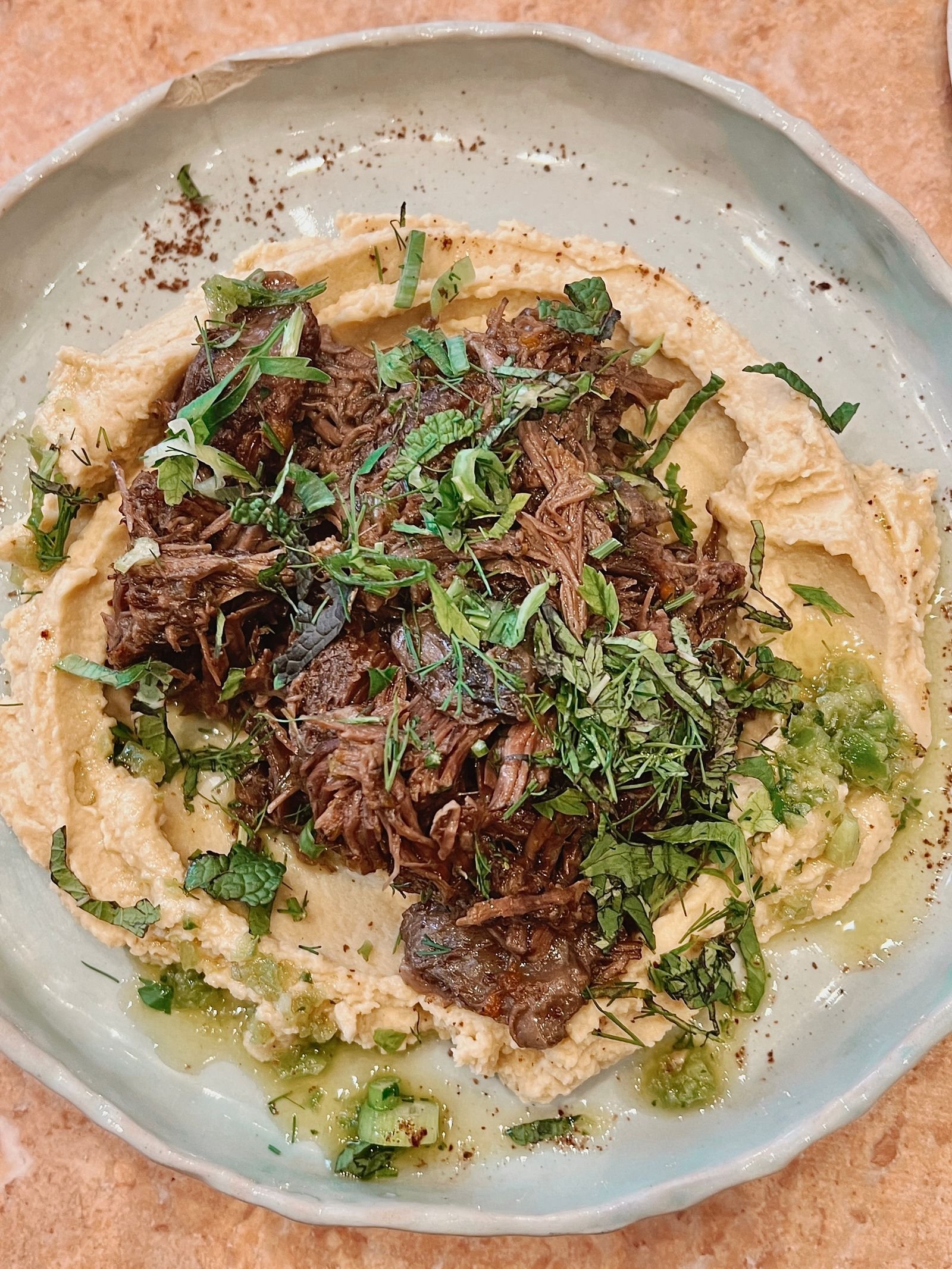 Hummus with Slow-Cooked Pulled Lamb