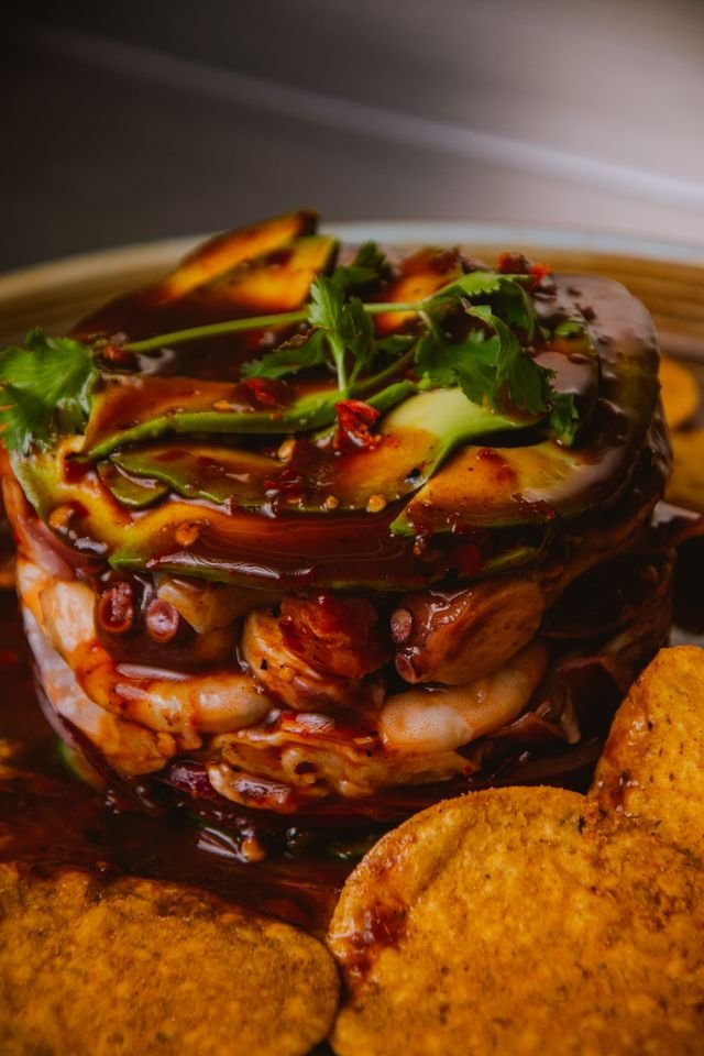 Mexican Seafood Tower with Octopus and Avocado