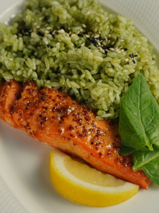 Mustard-Glazed Salmon with Herbed Green Rice