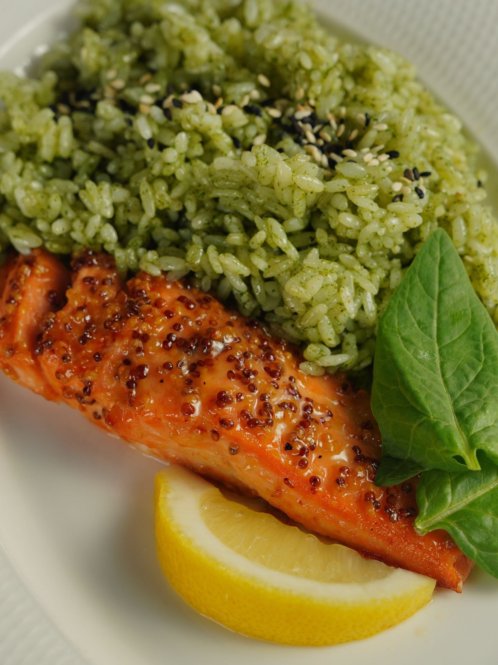 Mustard-Glazed Salmon with Herbed Green Rice