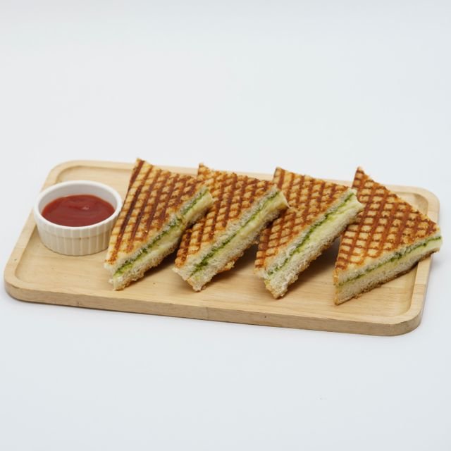 Pressed Pesto Panini Triangles with Ketchup