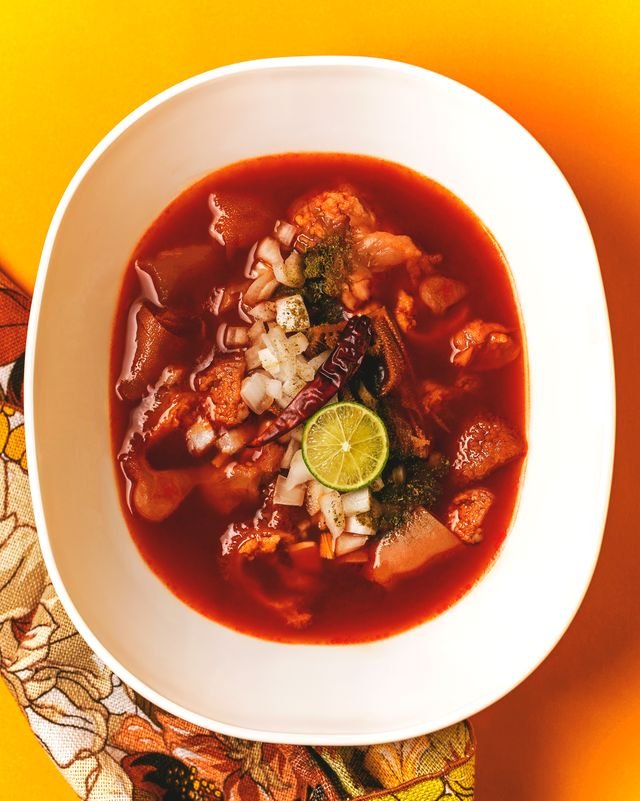 Red Chile Menudo with Lime and Onion
