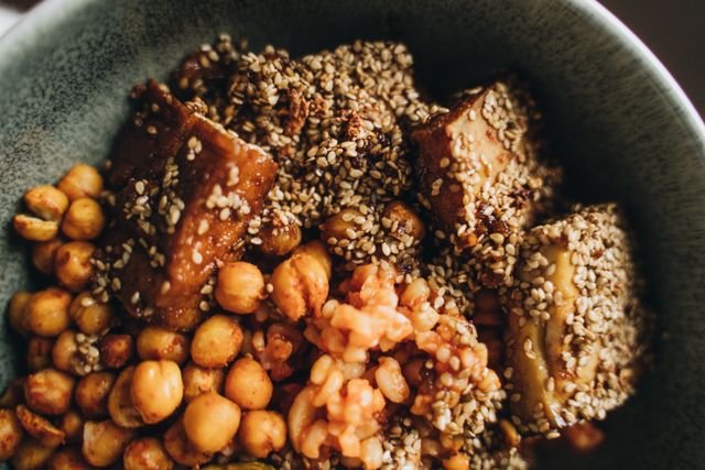 Sesame-Crusted Tofu and Chickpea Bowl