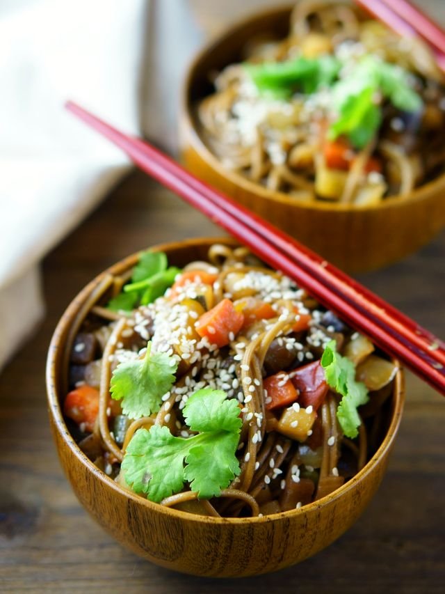 Sesame Noodle Stir-Fry with Vegetables and Cilantro