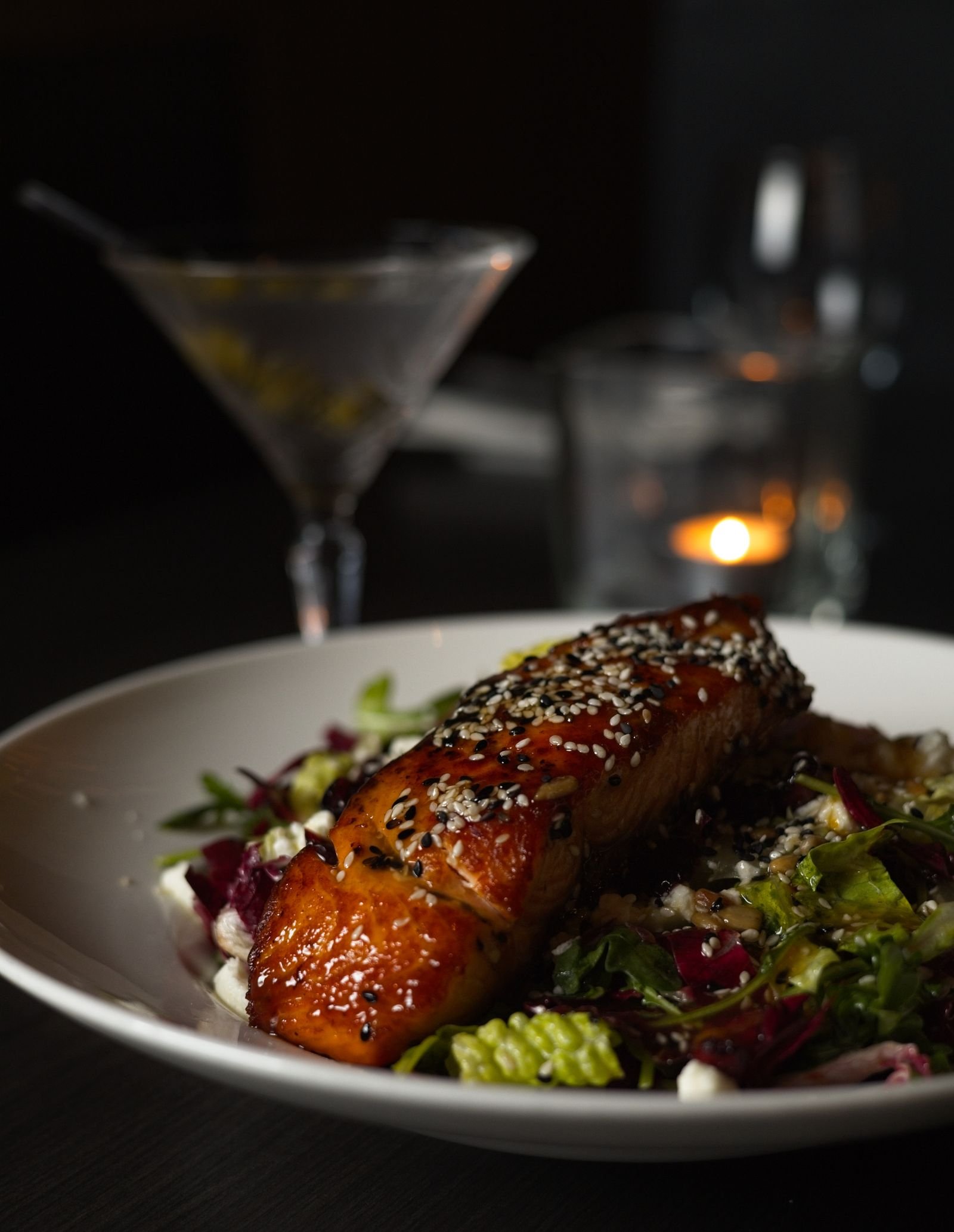 Sesame Teriyaki Salmon over Winter Greens