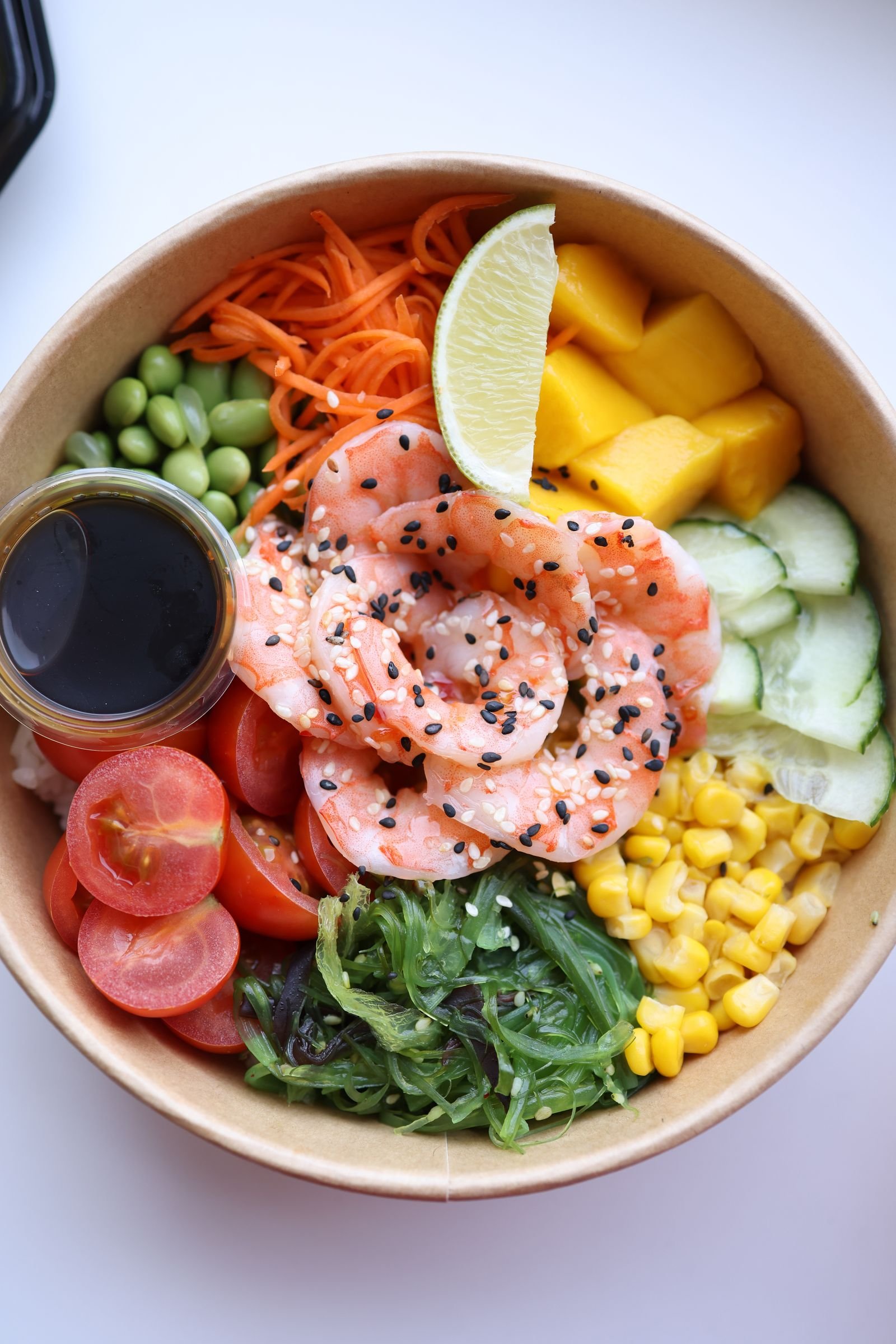 Shrimp Poke Bowl with Mango and Edamame