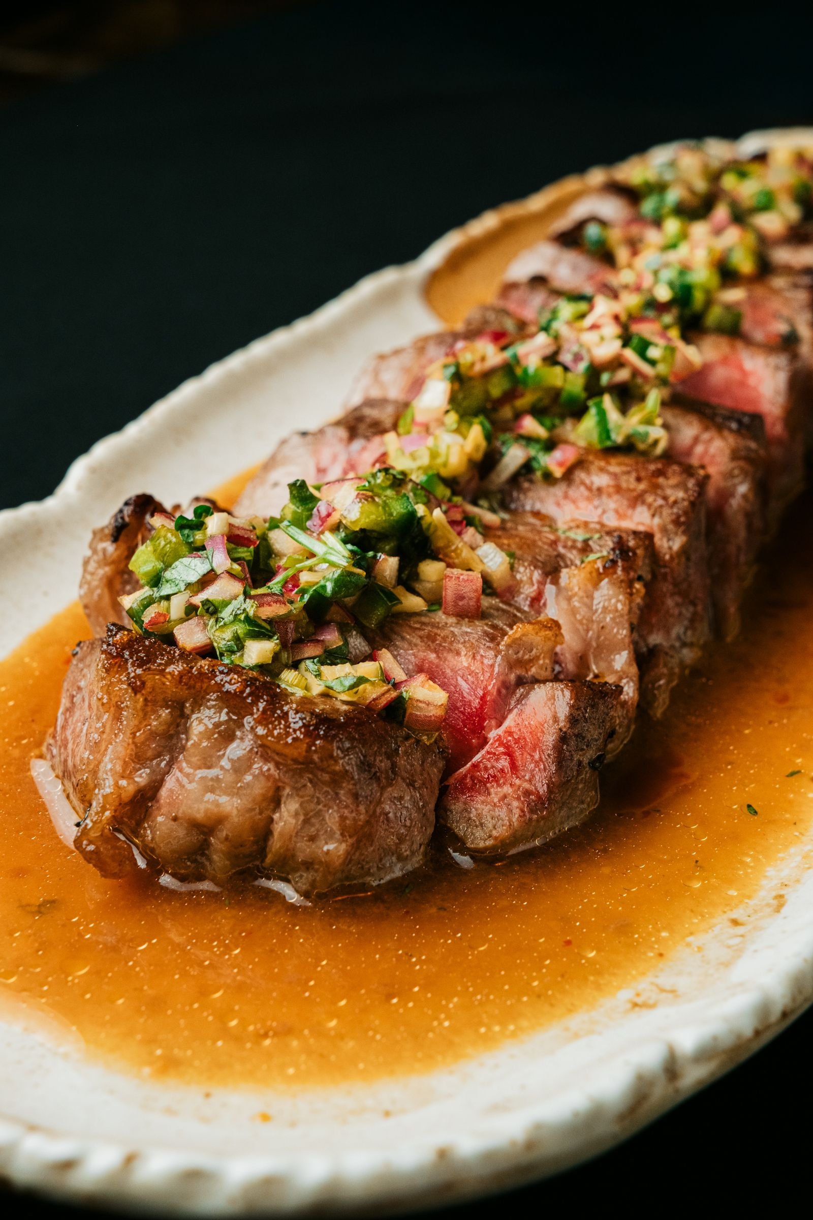 Sliced Steak with Green Herb Relish