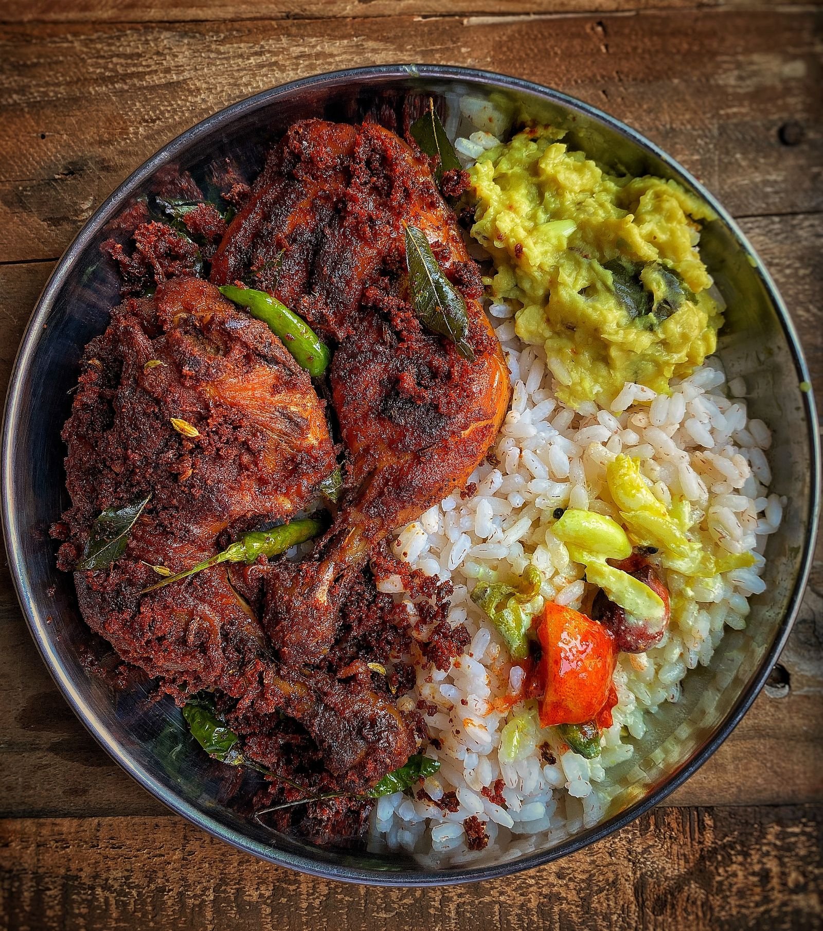 Spicy Curry Leaf Chicken Fry with Rice