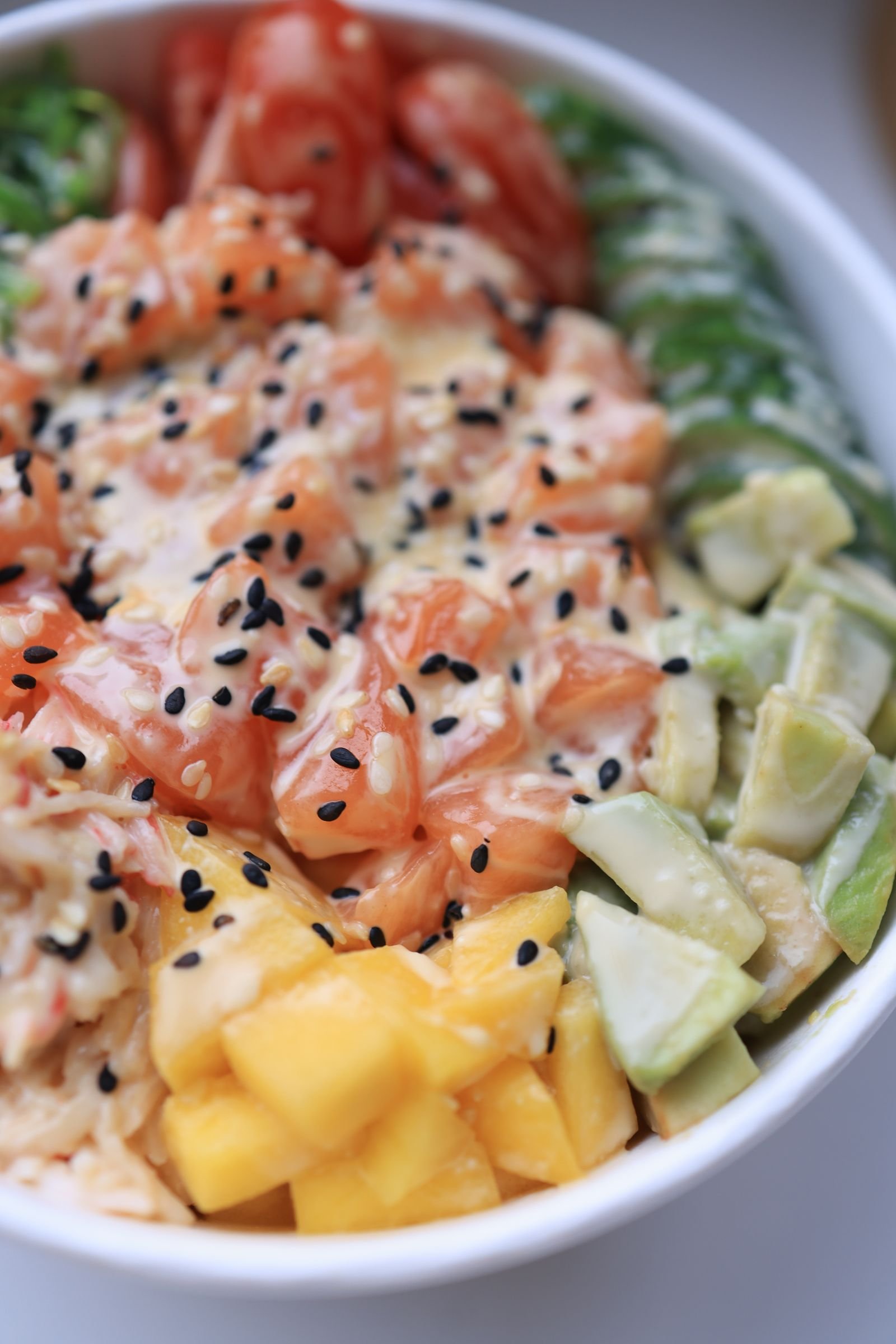 Spicy Salmon Poke Bowl with Mango and Avocado