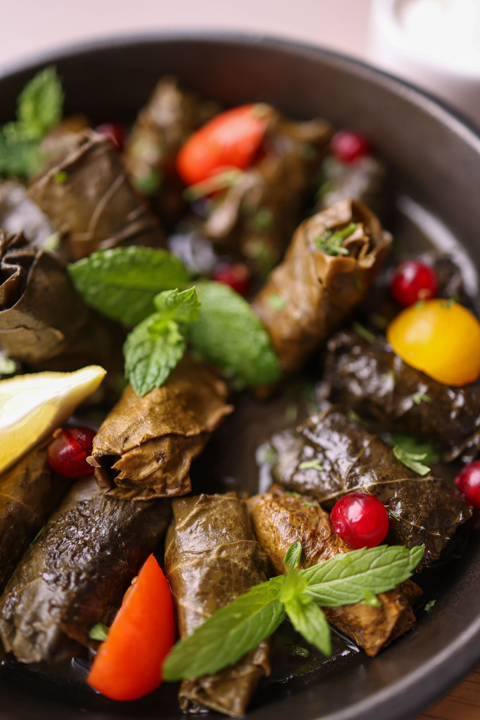 Stuffed Grape Leaves with Mint and Tomato
