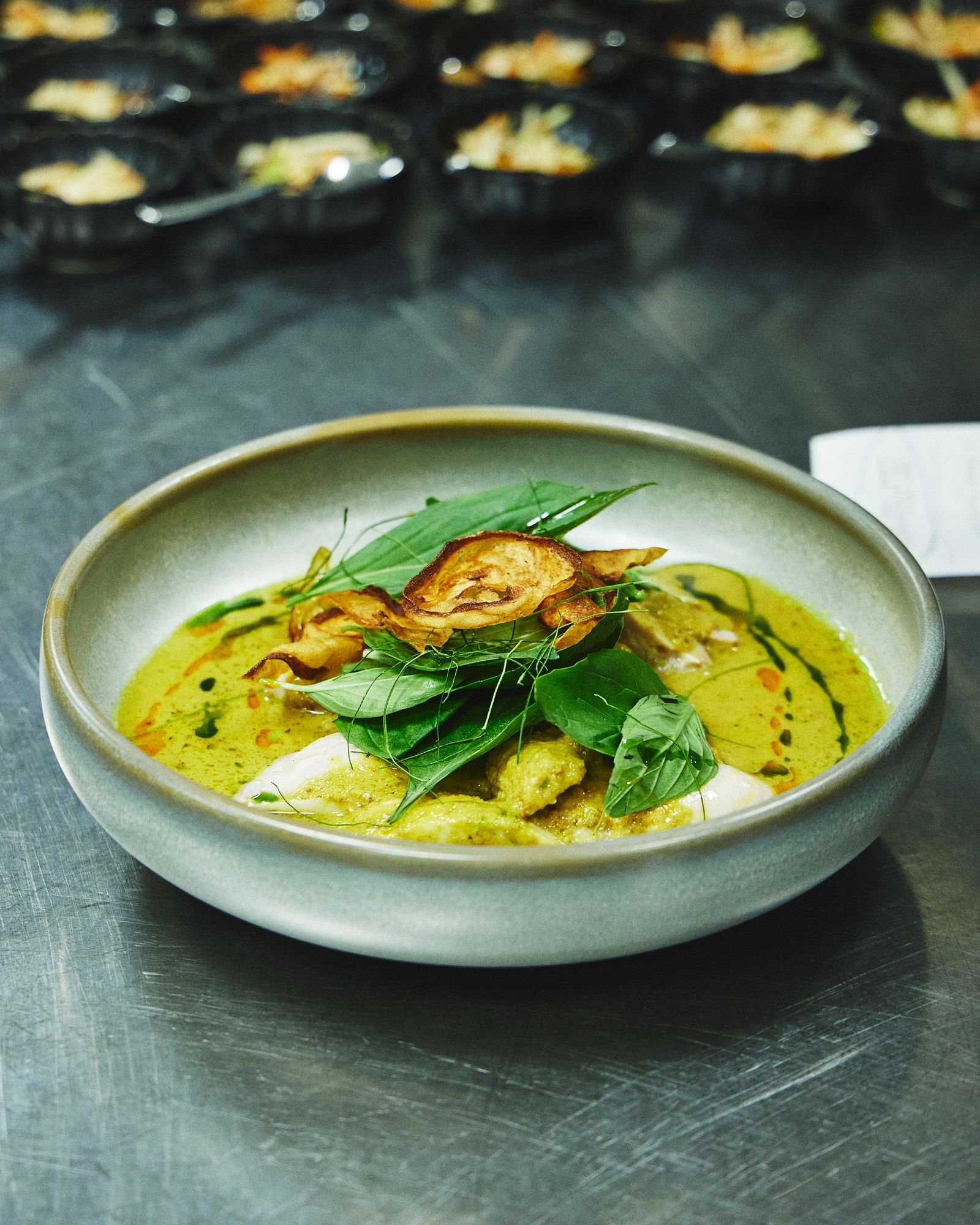 Thai Green Curry with Basil and Crispy Chips
