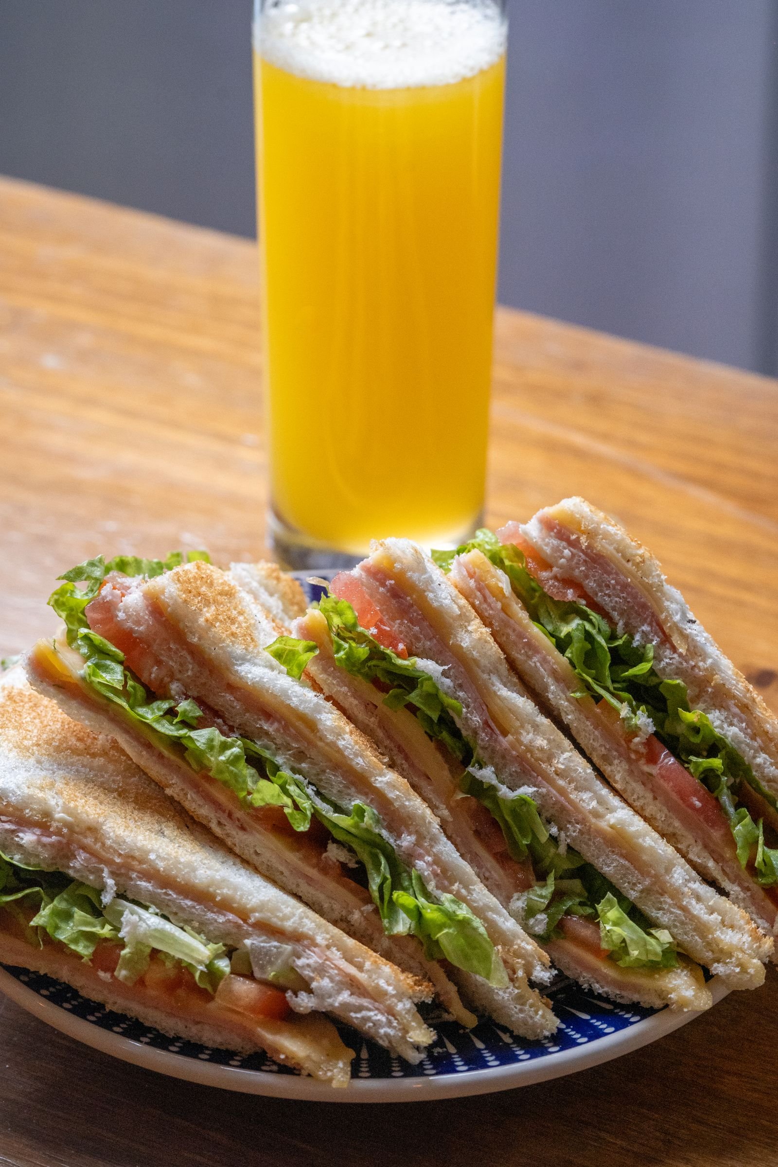 Toasted Club Sandwich with Lettuce and Tomato