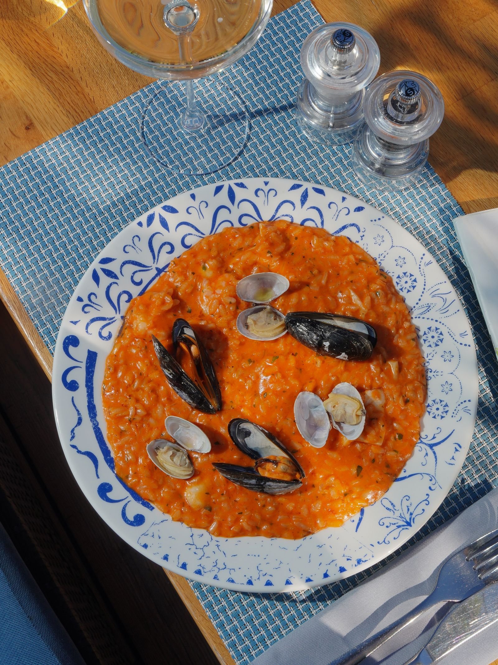 Tomato Seafood Risotto with Mussels and Clams