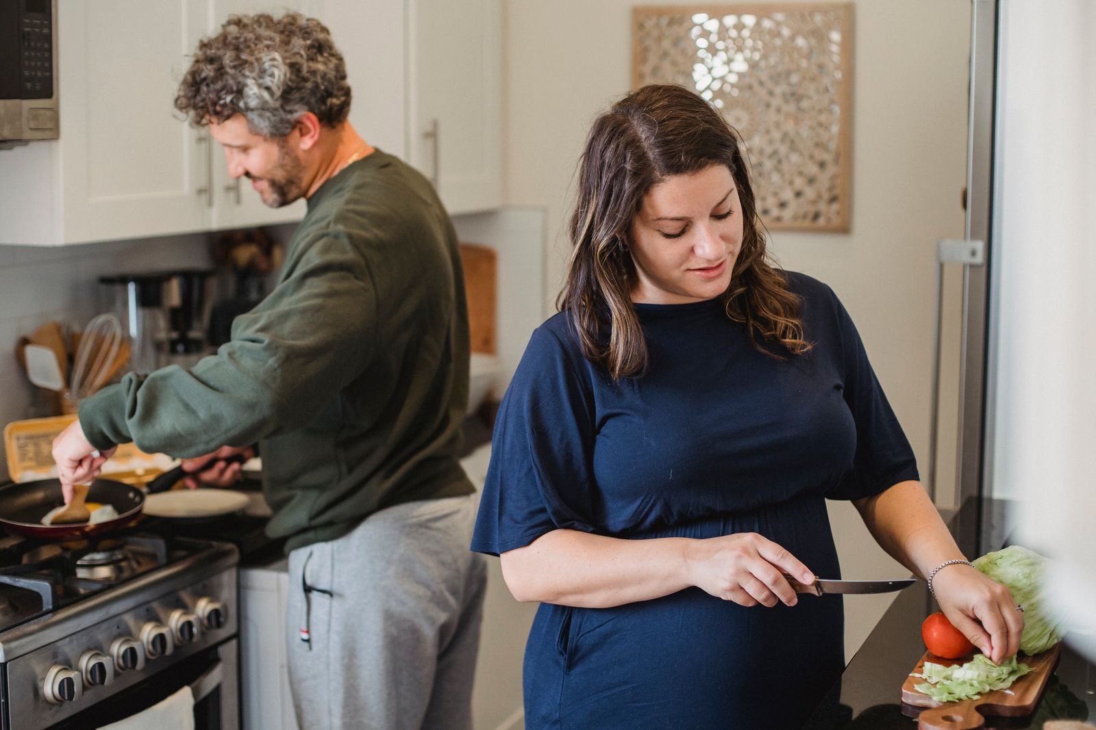 Cooking together in a home kitchen
