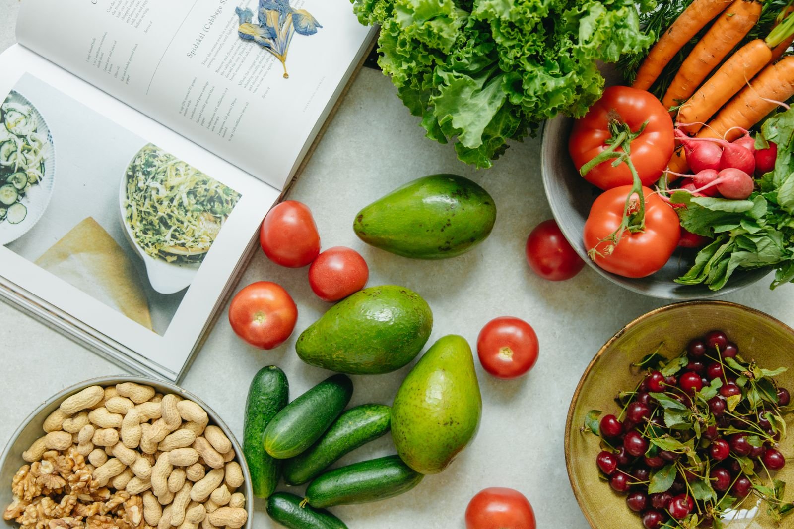 Recipe notebook and ingredients