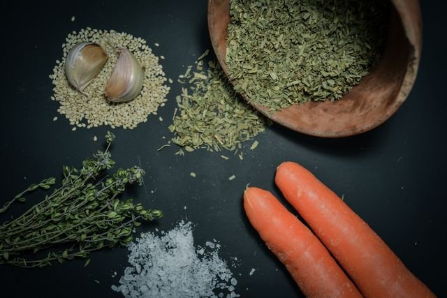 Herbs, salt and carrots