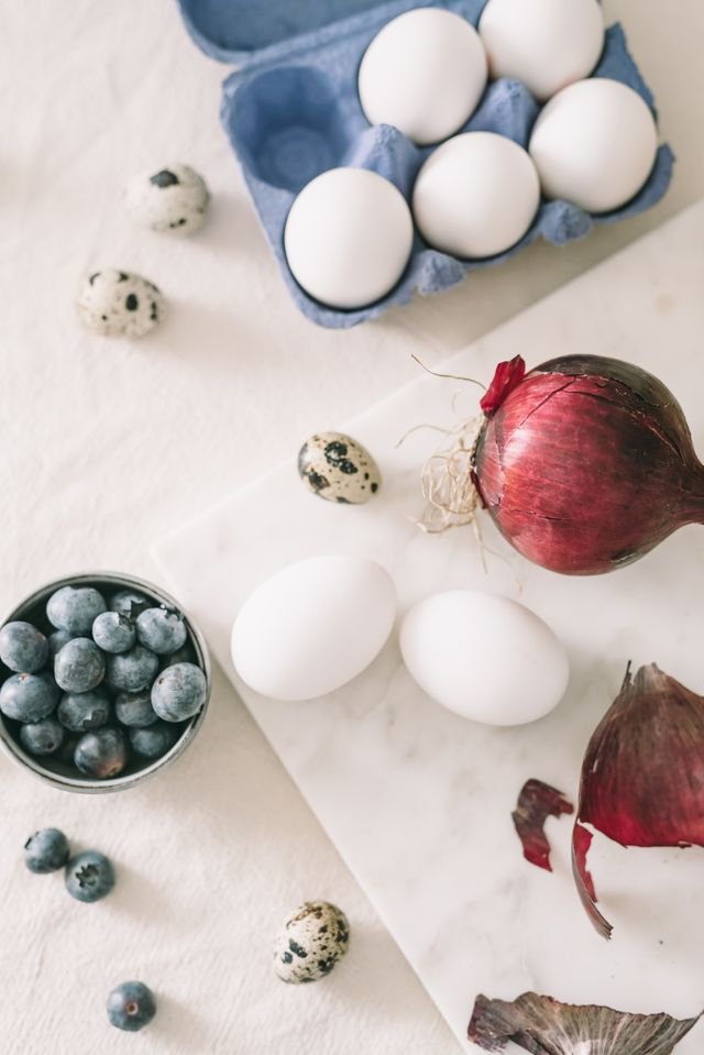 Eggs and fresh blueberries